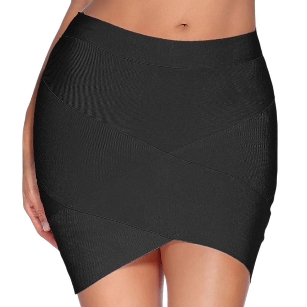Bandage Bodycon Black Women's Asymmetrical Mini Skirt Sz.S